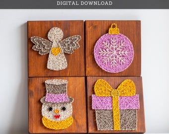Christmas String Art Patterns – Angel, Snowman, Ornament (Digital Download)