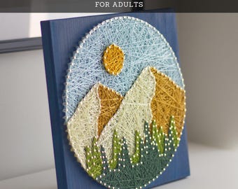 Mountain Wall Art DIY Kit for Adults – Modern Round String Art Landscape Decor