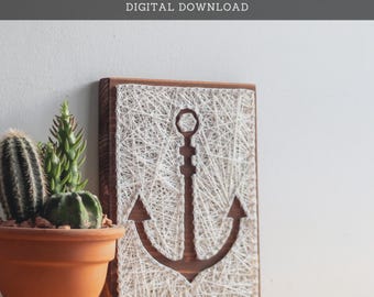 String Art Pattern - Nautical Anchor Silhouette Template