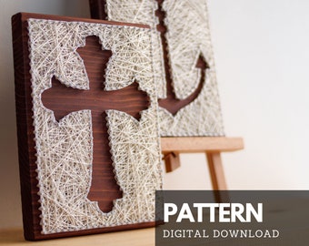 String art pattern printable - Religious cross DIY string art pattern with instructions