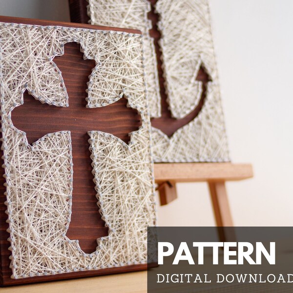 String art pattern printable - Religious cross DIY string art pattern with instructions