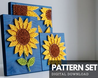 Set of 3 Sunflower DIY string art patterns - String art templates printable - Spring string art patterns for beginners