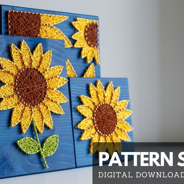 Set of 3 Sunflower DIY string art patterns - String art templates printable - Spring string art patterns for beginners