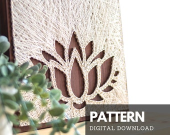 Lotus flower silhouette string art pattern printable - lotus string art, string art lotus template with simple instructions for beginners