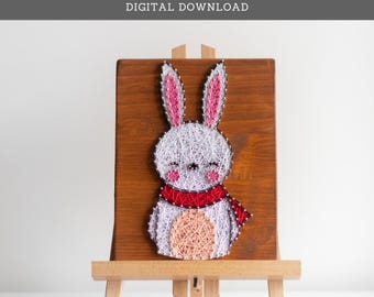 String Art Pattern - Winter Bunny with Scarf Template