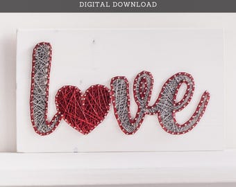 String Art Pattern - Love Text and Heart Template