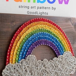 Rainbow string art pattern printable Rainbow DIY string art template with step-by-step instructions PDF printable guide image 7