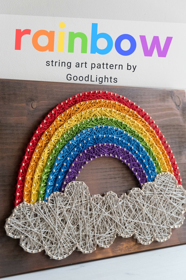 Rainbow string art pattern printable Rainbow DIY string art template with step-by-step instructions PDF printable guide image 7