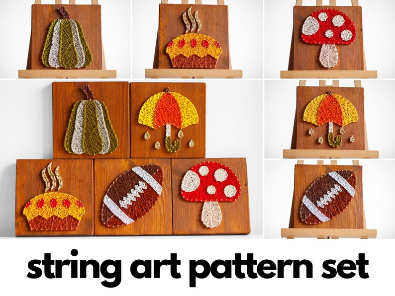 Fall String Art Pattern String Art Pattern Set - Fall String Art - Pumpkin, Pie, Mushroom ...
