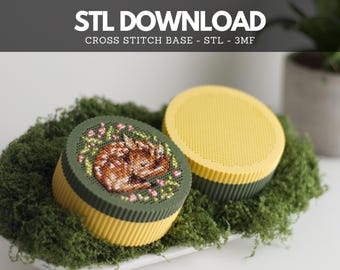 Round Cross Stitch Box STL File – 3D Print Stitchable Keepsake Box Digital Download | Perforated Lid Trinket Box | Cross Stitch Gift