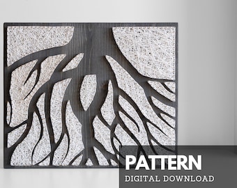 Tree string art pattern printable - Family tree roots string art template - unique thread DIY forest wall decor