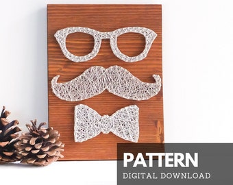 String art pattern printable - Glasses, mustache and bow-tie string art pattern with instructions