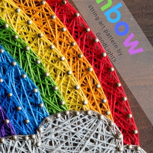Rainbow string art pattern printable Rainbow DIY string art template with step-by-step instructions PDF printable guide image 4