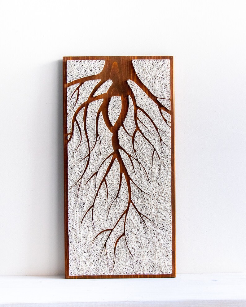 Tree Roots String Art: Rustic Wood Wall Decor, Botanical Design - Etsy