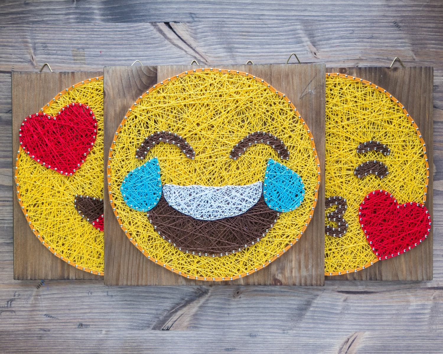 Modern Emoji String Art Wall Decor yellow heart eye in love Etsy