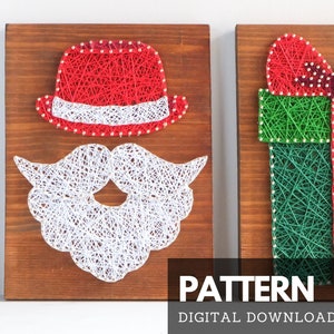 Santa Claus Christmas string art pattern for kids and adults, father Christmas string art template printable with instructions for beginners