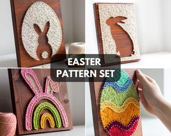 Easter Craft for Adults – Bunny & Egg String Art Pattern Set – Printable Template PDF