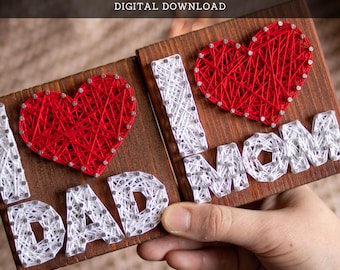 String Art Pattern Set - I Love Mom and Dad Templates