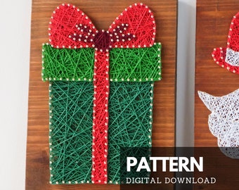 Gift box string art pattern printable - String art template Christmas gift box for kids and adults, printable string art nail template