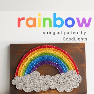 Rainbow string art pattern printable Rainbow DIY string art template with step-by-step instructions PDF printable guide image 3