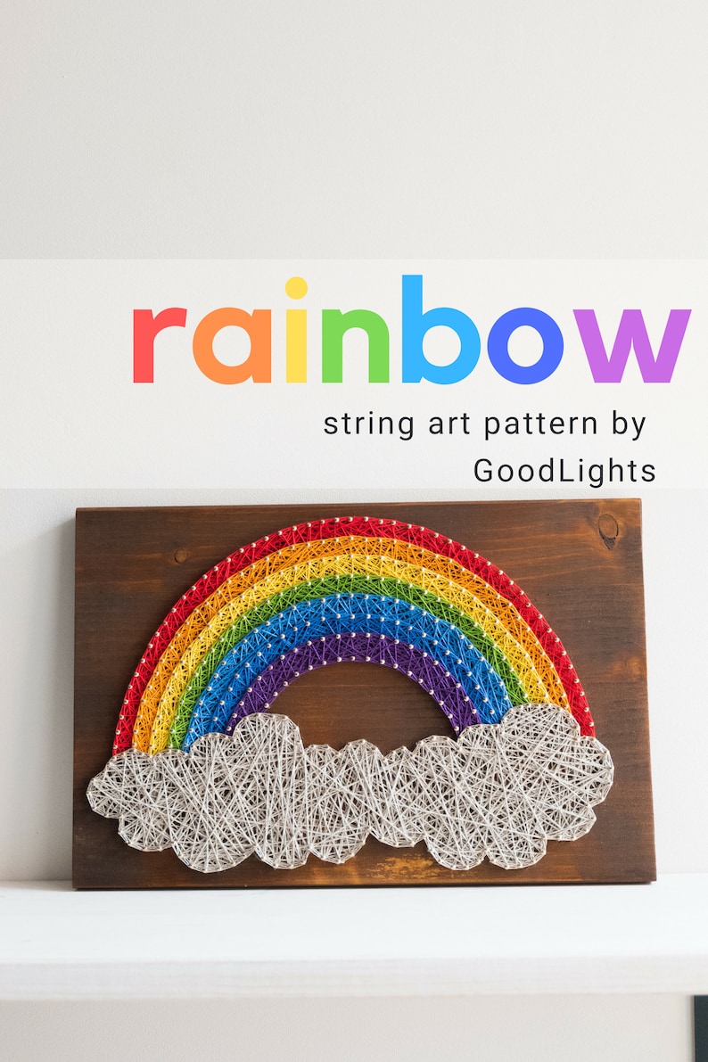 Rainbow string art pattern printable Rainbow DIY string art template with step-by-step instructions PDF printable guide image 3