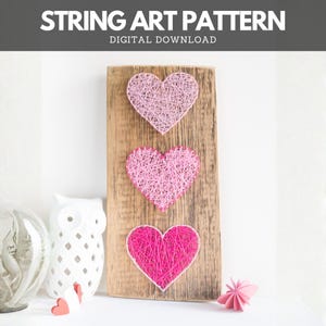 Patrón de arte con hilos: plantilla DIY de 3 corazones
