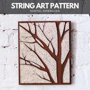 Tree String Art Pattern – Printable DIY Template for Nail and Thread Art, Minimalist Wall Decor with Step-by-Step Instructions