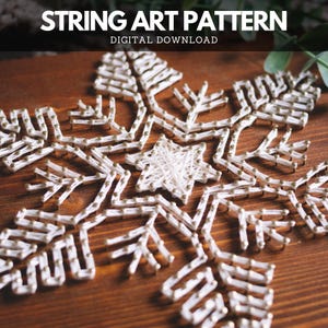 Schneeflocke String Art Muster zum Ausdrucken - modernes minimalistisches Weihnachtsschneeflocke String Art Muster mit Anleitungen und Tipps