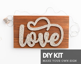 String art DIY kit for adults and kids with love text design - step-by-step DIY gift for crafters, friends and family