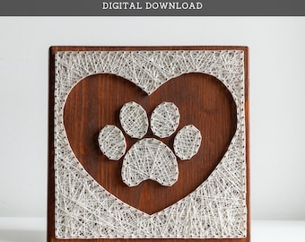 String Art Pattern - Dog Paw and Heart Template