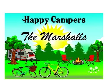 Happy Campers Bike Pick camper style Motor Home, 5th Wheel../ Camping Sign Bikes/Add Name
