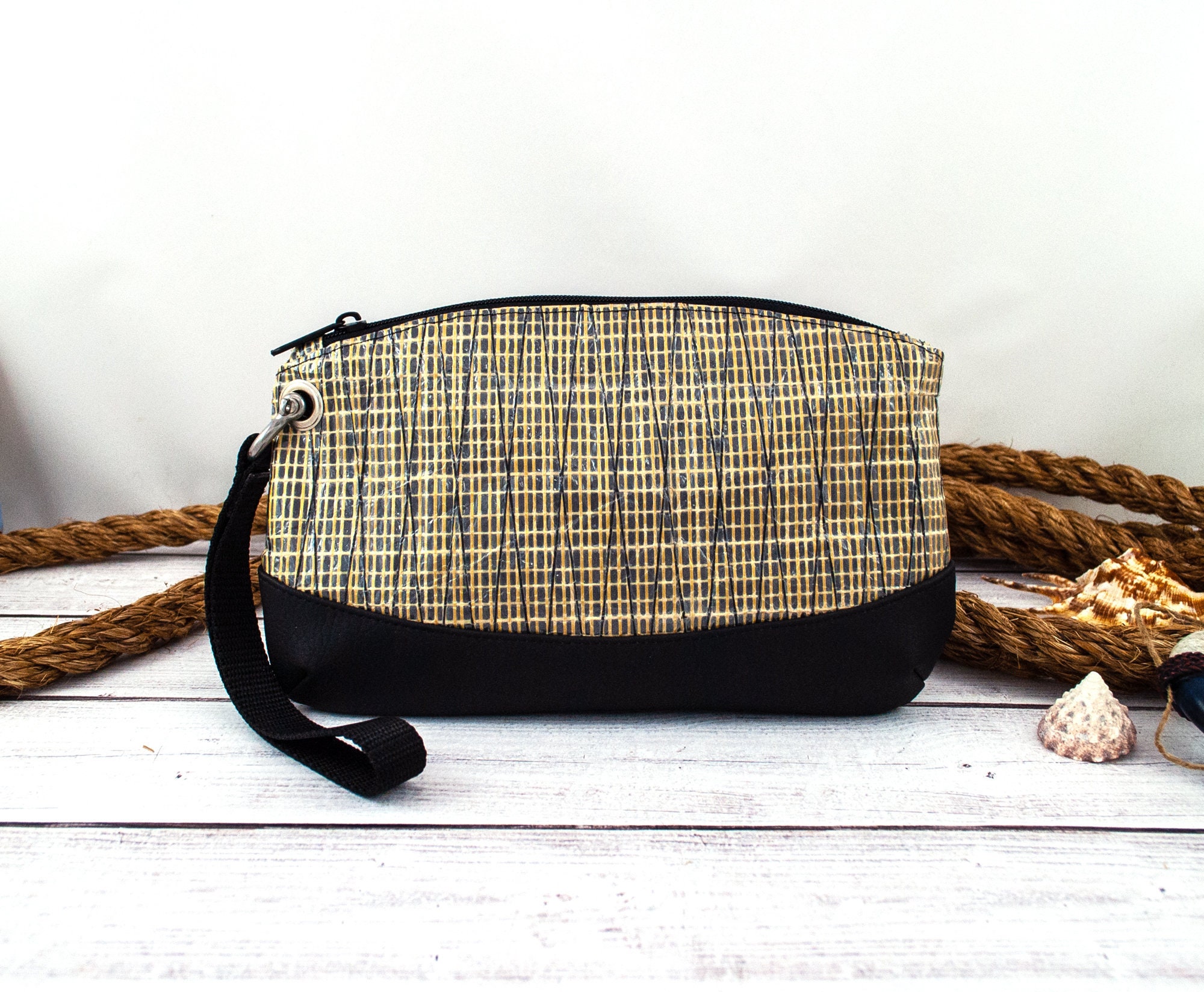 Recycled Kevlar Sailcloth Wristlet Sailcloth Bag with Gold Etsy