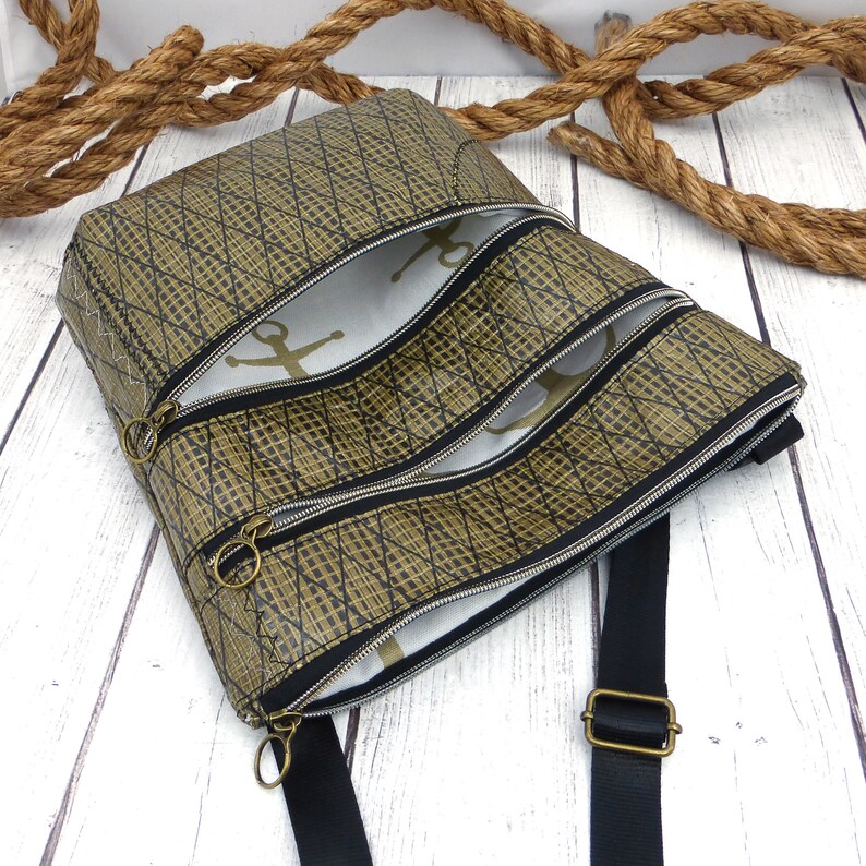 Kevlar Sailcloth Crossbody Bag with Gold Anchor Lining Etsy