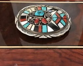 NAVAJO H. Spencer Sterling Silver Inlaid Large Belt Buckle