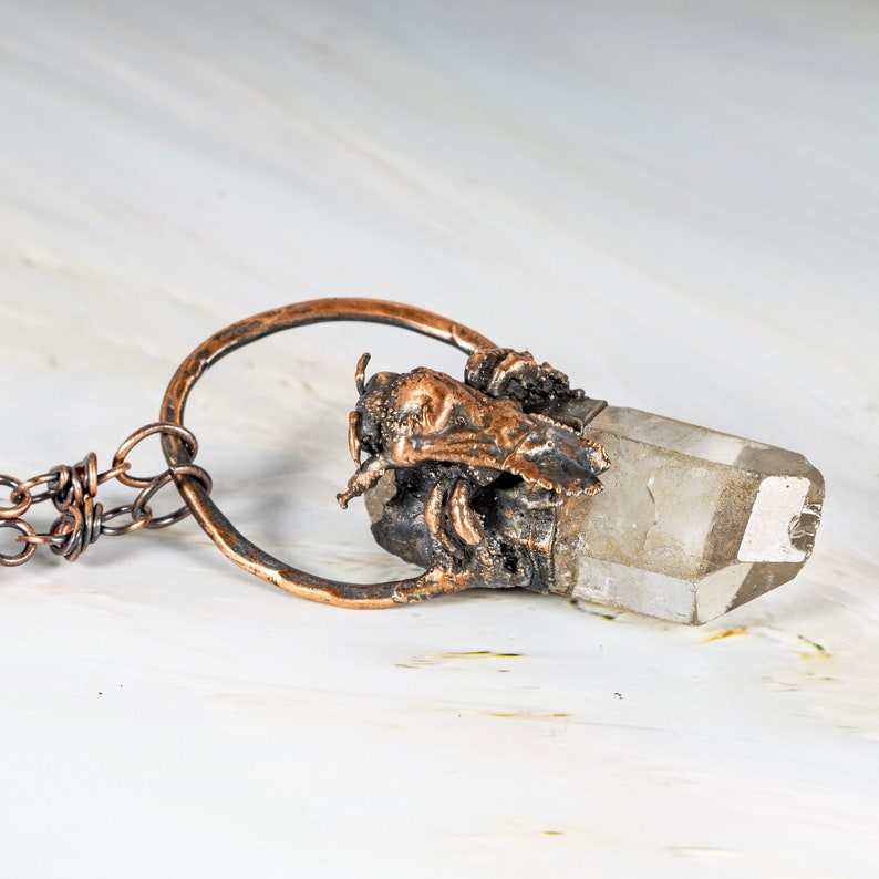 Chunky Quartz Raw Point Crystal with Real Bee Pendant