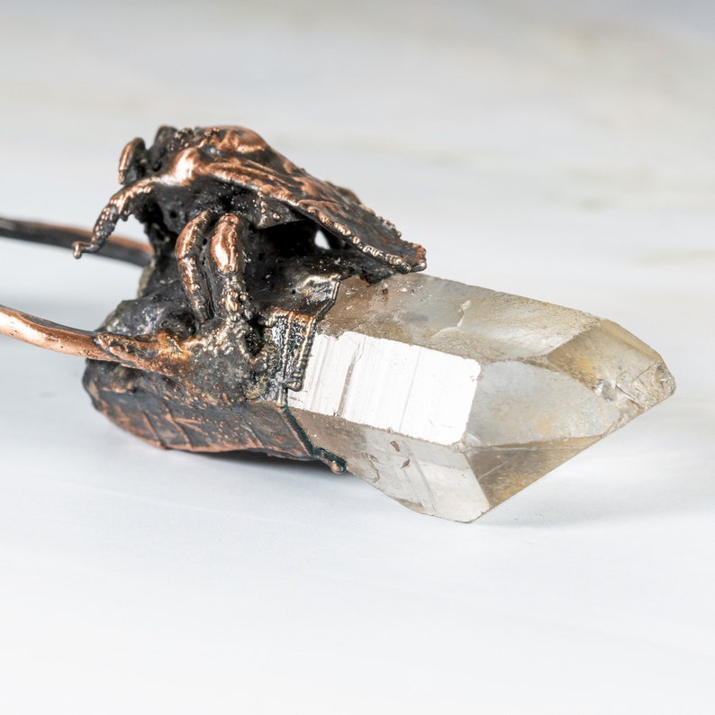 Chunky Quartz Raw Point Crystal with Real Bee Pendant