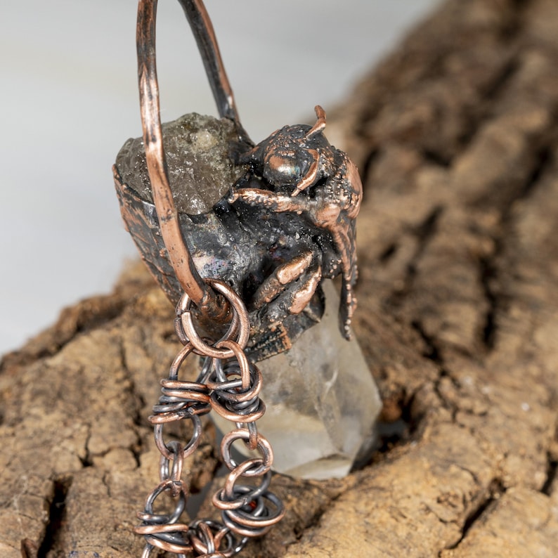 Chunky Quartz Raw Point Crystal with Real Bee Pendant
