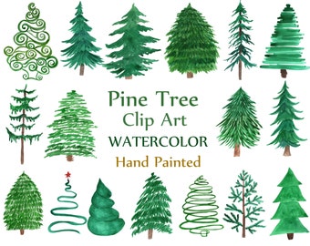 Watercolor Pine Trees Clipart: "CHRISTMAS TREE CLIPART" Conifers Trees clip art Evergreen Trees Invitation clipart Hand Painted Diy invite