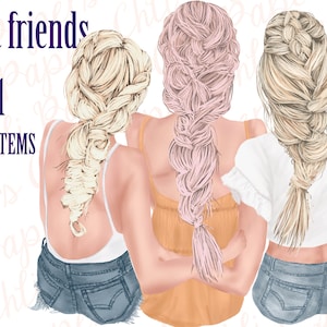 Best Friends Clipart,Besties clipart,Fashion Girls, Planner Girls, Bridesmaid clipart,Girls clipart,BFF clipart,Fashion hairstyles