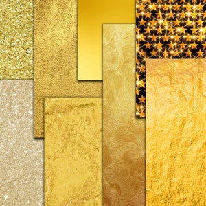 May include: A collage of different gold textures, including glitter, foil, and metallic paint. The textures are arranged in a grid pattern, creating a visually appealing and luxurious design.