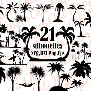 Silhouette d’arbre creux : « PALM TREE SVG » Palm Tree Clipart, coupe fichiers Bundle, Palm coupe fichiers, Palm Tree vecteur, Palm Tree Dxf, Svg arbre banane