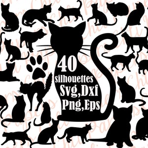 Siluetas cat,Cat Svg,Silhouettes Svg,Cats archivo de corte,Black Cat Svg, Kitty Svg, Cats clipart,Cats colección,Svg archivos de corte, Cat Dxf, Cat Vector