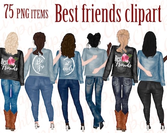 Best Friends Clipart,Jeans and legs,Plus size girls,Bridesmaid clipart,Denim clipart,Girls clipart,Jeans jackets,BFF clipart,Bachelorette