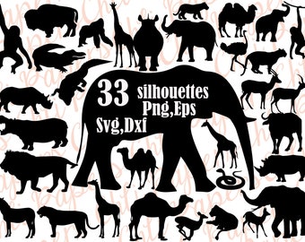 Safri Tiere Silhouette Svg: "SAFARI ANIMALS CLIPART" afrikanischen Tier Svg, wilde Tiere Svg, Tiere geschnitten Datei, Aimal schneiden Datei, Tier Vektor