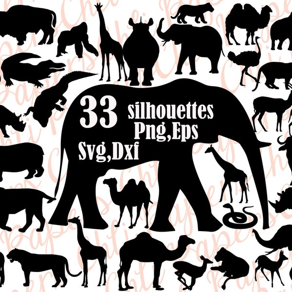 Safri Animals Silhouette Svg: "SAFARI ANIMALS CLIPART" African animal svg,wild Animals Svg,Animals cut file,Aimal cutting file,Animal Vector