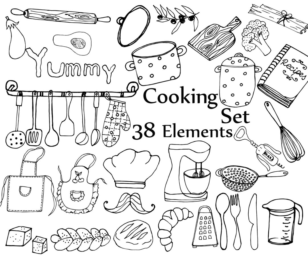 Doodle Kitchen Clipart: \, image size:1080x900