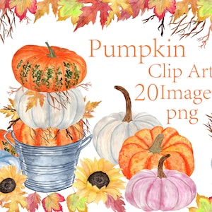 Watercolor Pumpkin Clipart,Thanksgiving Clipart,Autumn Clipart,Halloween clipart,Fall leaf clipart,Autumn colors,Watercolor sunflowers image 1