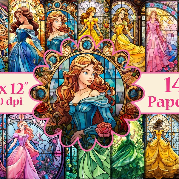 Princesses Digital Papers,Stained Glass digital papers,Fairytale Papers,Stained Glass,Princesses Digital Backgrounds, Fairytale print