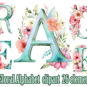 Clipart de monograma de boda, imágenes prediseñadas de alfabeto verde azulado, letras florales png, alfabeto de acuarela png, letras de boda png, imágenes prediseñadas de letras de flor verde azulado