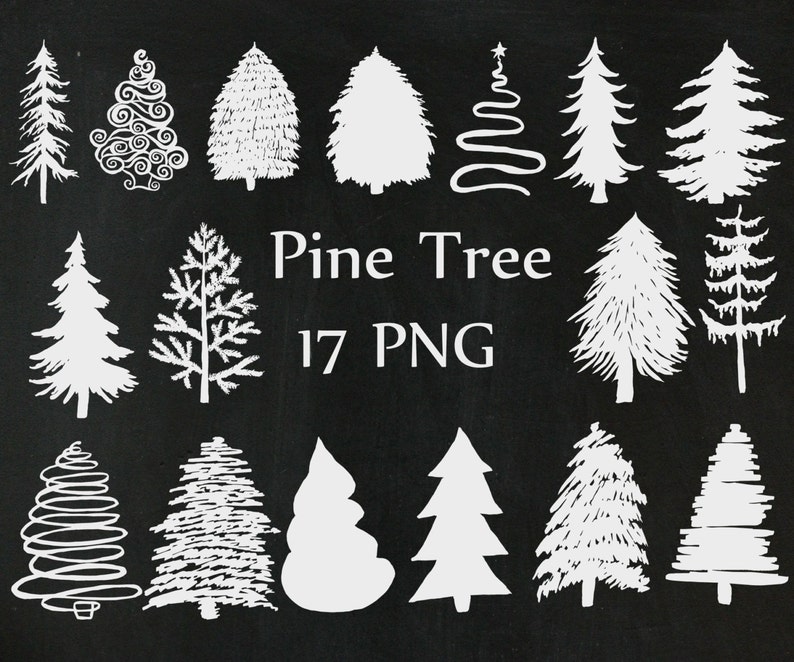 Christmas Chalkboard Trees Clipart: TREES CLIP ART Chalkboard Elements Xmas Trees Christmas Invitation Chalk Pine Tree White Trees clipart image 1